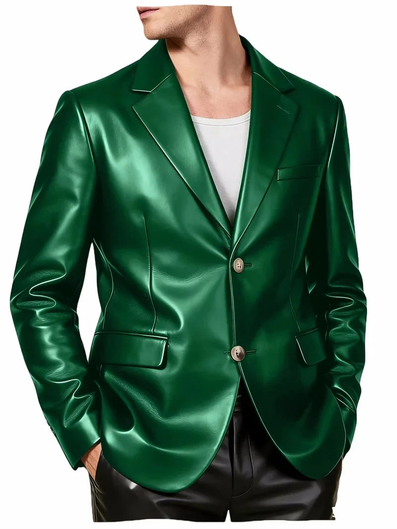 Men's Faux Leather Blazer Single Breasted Slim Jacket Fit Formal Outer Jacket for Business Wedding Party Business Daily Wear