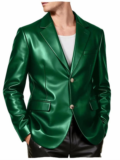 Men's Faux Leather Blazer Single Breasted Slim Jacket Fit Formal Outer Jacket for Business Wedding Party Business Daily Wear