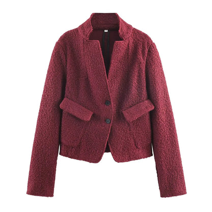 Women Christmas Red Winter Jacket Coat Vintage Teddy Coats Streetwear Long Sleeve Lamb Wool Jacket Outerwear 2000s Clothes 2025