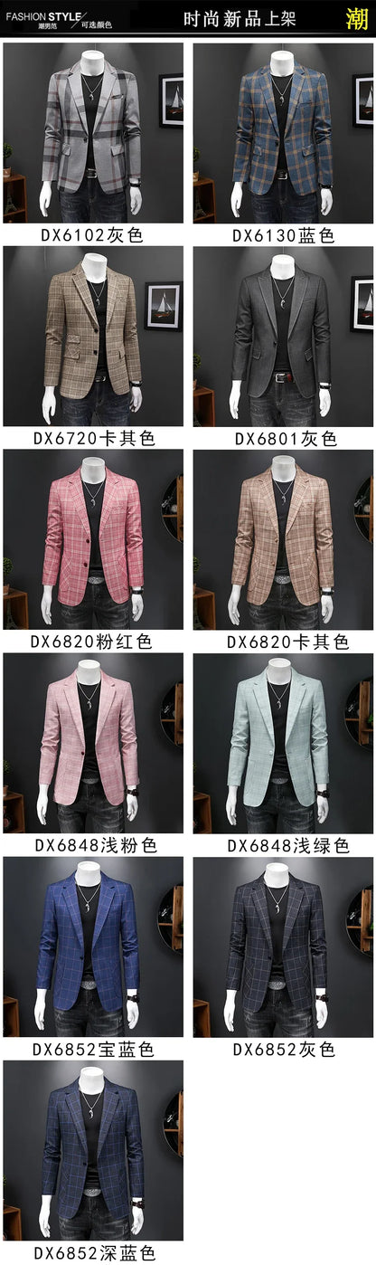 Top Quality Luxury Plaid Business Slim Fit Men Blazer Jacket 2024 Spring Autumn Casual Blazers For Men Elegant Dress Suit Jacket