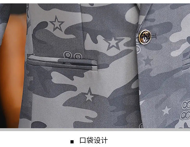 2025 British Light Mature Style High-End Camouflage Small Suit Jacket for Men, Trendy, Cool and Casual Formal Single Suit