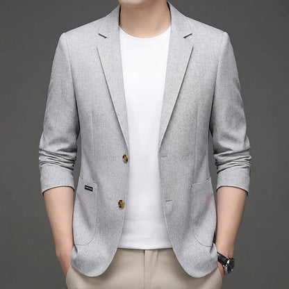 Men's Premium Thin Blazer Spring Summer Solid Color Breathable Cotton Linen Blend Business Casual Jacket Minimalist Office Urban