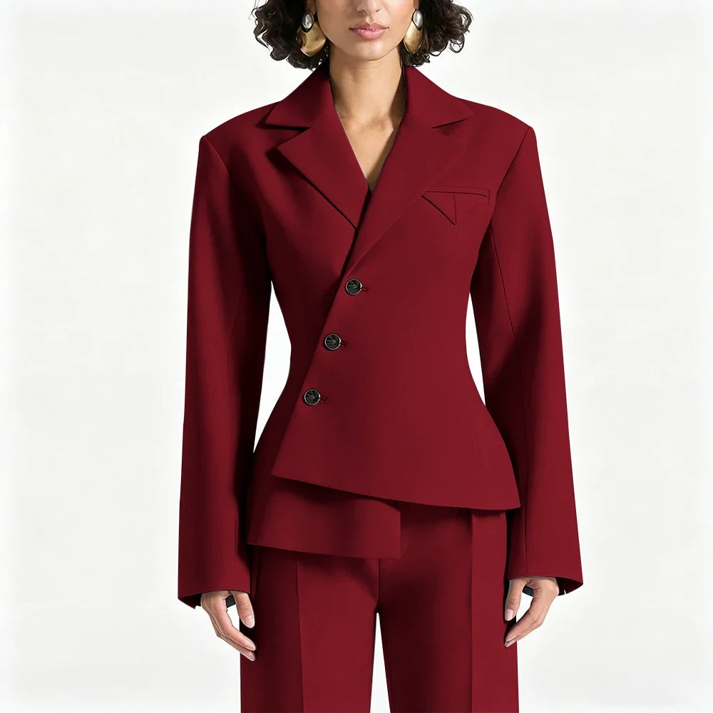 Black Asymmetric Blazer Suit Women's Slim Fit Single Breasted Notch Lapel Set Minimalist Office Modern Casual Workwear Outfit