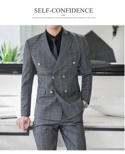 Men's Three-Piece Suit – Double Breasted Slim Fit Formal Suit for Men in Multiple Colors