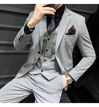 Men's Slim Fit 3-Piece Suit – Solid Color, Smart Casual & Wedding