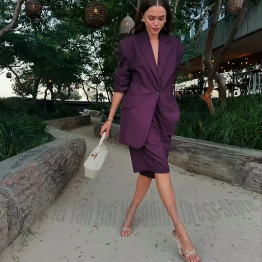 Casual Women 2 Piece Suit Single Breasted Blazer Knee Length Short Pants Formal Office Wedding Evening Party Prom Chic Outfit