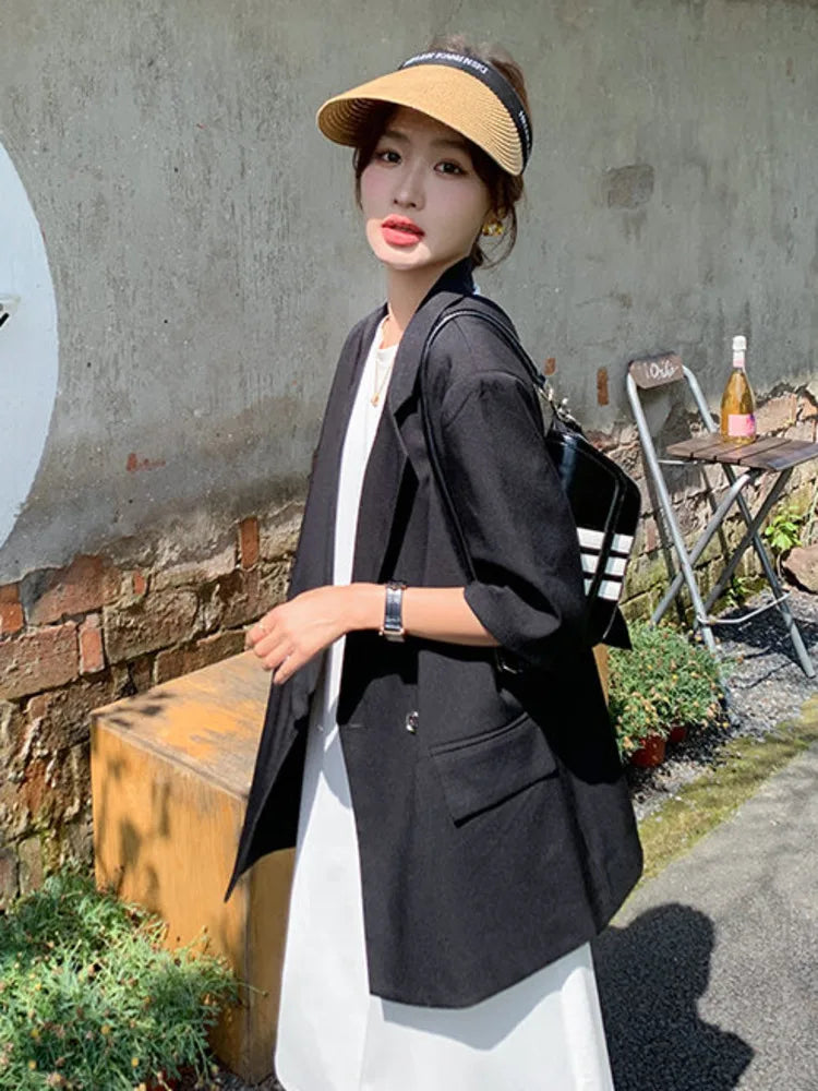 Summer New Women's Blazer Short Sleeves Back Bowknot Chain Niche Design Elegant High-end Sweet Ins Chic Tide Jacket HK14700