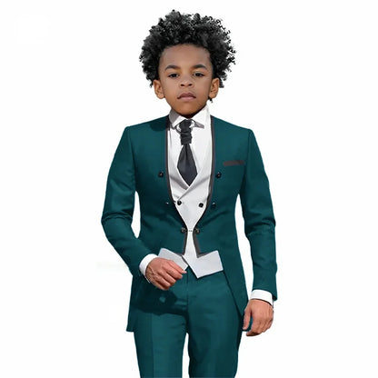 2026 Autumn Handsome Wedding Suits 3 Pieces For Kids, Boys Slim Fit Tuxedo Performance Costumes,Formal Blazer Banquet Outfit