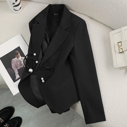 Elegant National Style Buckle Pants Suit  2024 Autumn New Professional Temperament Slim Blazer And Pants Office Ladies Work Wear