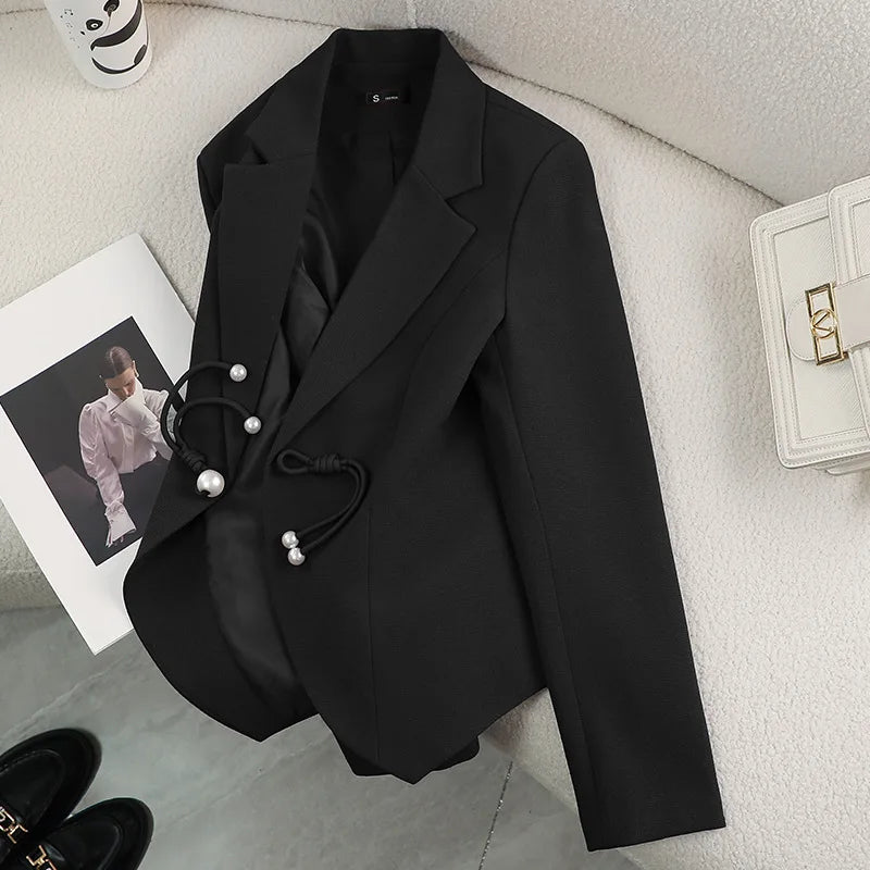 Elegant National Style Buckle Pants Suit  2024 Autumn New Professional Temperament Slim Blazer And Pants Office Ladies Work Wear