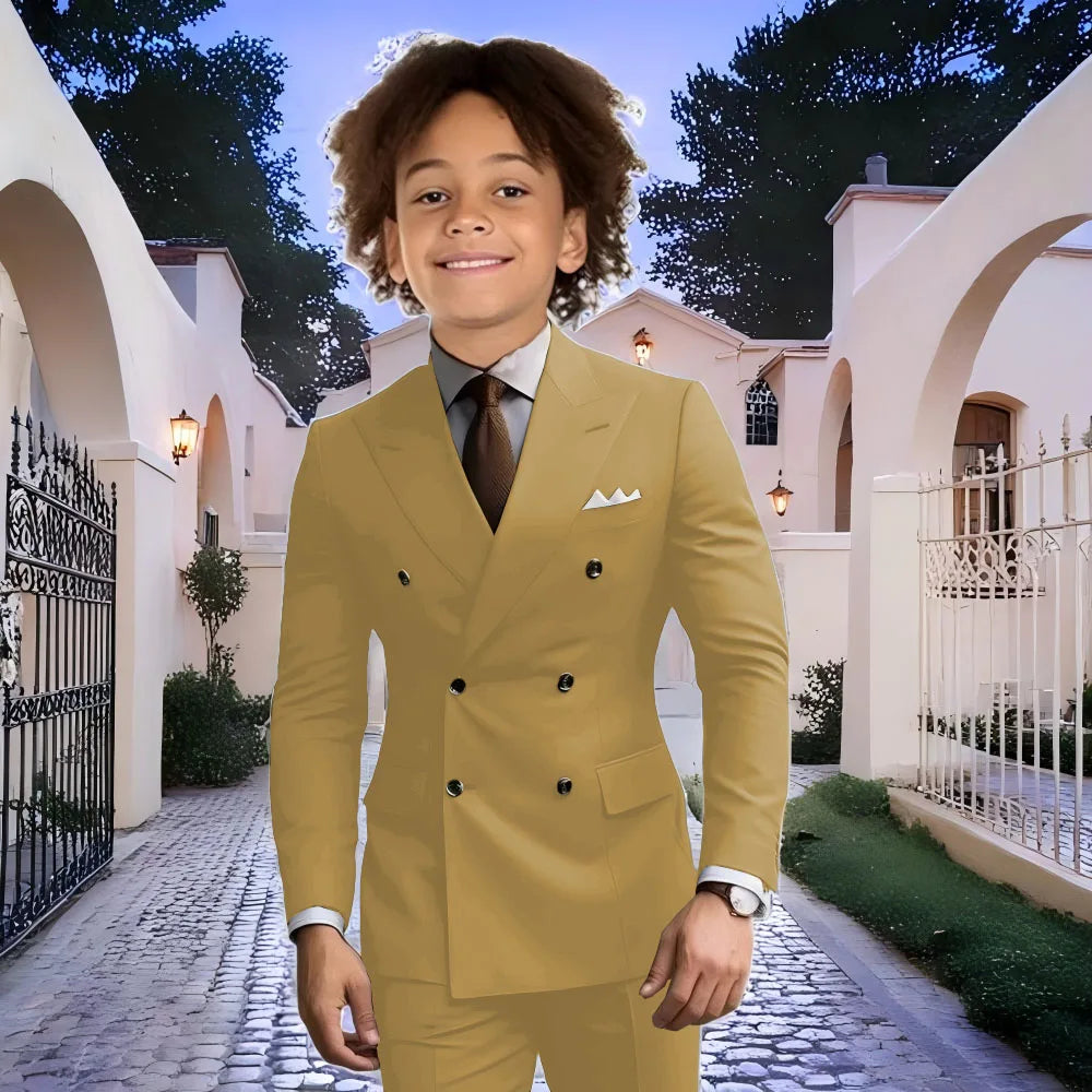 Fashion Light Grey Boy Suit Wedding Tuxedo Double Breasted Formal Child Jacket 2 Piece Blazer Pants costume enfant garçon