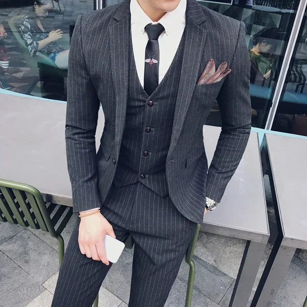 Men's 3-Piece Formal Suit Slim Fit Blazer Vest Pants for Wedding Business Smart Casual