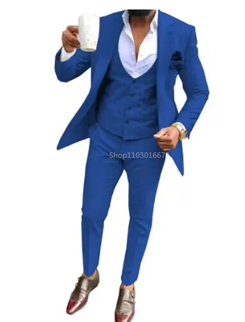 Elegant Solid Men Suits Smart Casual Single Breasted Slim Fit Blazer Vest Pants High Quality 3 Piece Costume Homme for Party