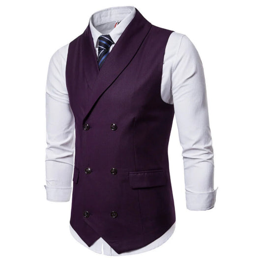 Men Vest Double Breasted with Lapel – Formal Waistcoat for Wedding, Prom & Business