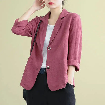 Casual Cotton and Linen Suit Jacket Women 2025 Spring and Summer New Loose solid Long-sleeved Blazer Woman Sunscreen Clothing