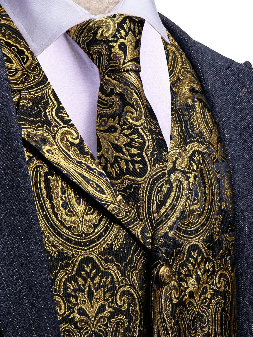 Men's Jacquard Paisley Vest with Bowtie – Formal Wedding & Tuxedo Waistcoat