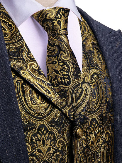 Men's Jacquard Paisley Vest with Bowtie – Formal Wedding & Tuxedo Waistcoat