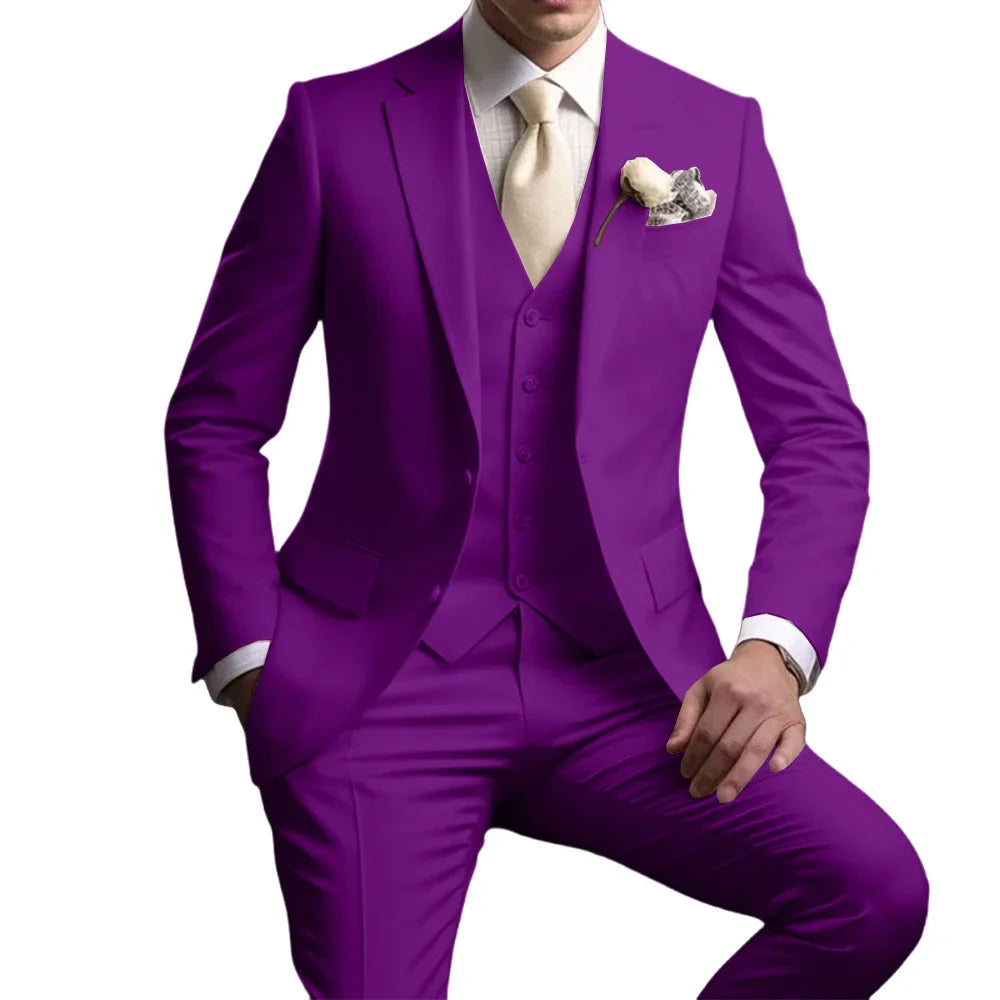 Men's Notched Lapel Suit Set 3 Pieces Wedding Groom Sets Autumn Long Sleeve Tuxedo For Men Banquet Party Outfit Dancing Wear