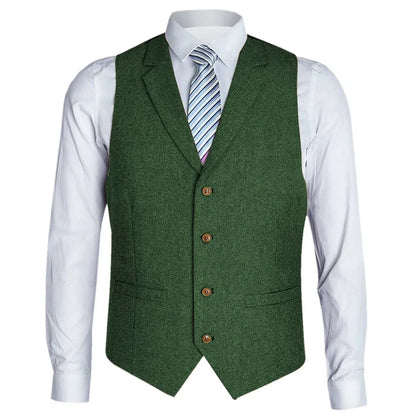 Men's Vest Herringbone Single Button with Lapel Waistcoat for Wedding Business Formal Wear
