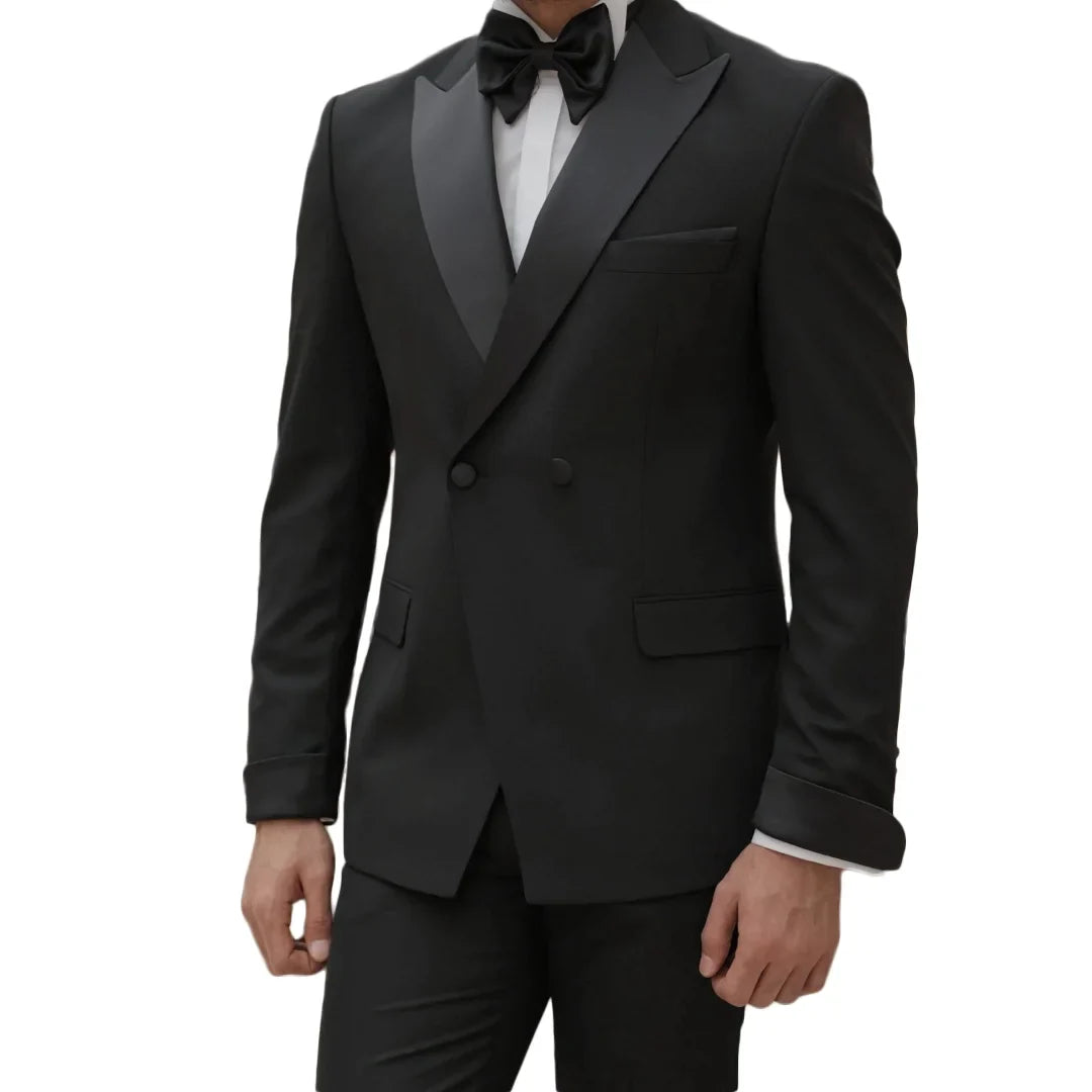 Men Suit 2 Pieces White Black Double Button With Lapel For Wedding Banquet Birthday Party Business Work Daily Jacket And Pants