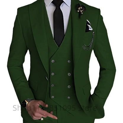 3 Piece Men's Wedding Dress Suits Slim Fit Peak Lapel Blazer+Vest+Pants Groom Tuxedos for Party Formal Suit Elegant Men Clothes