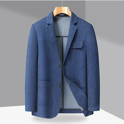 Men's Plus Size Denim Blazer – Smart Casual Single-Breasted Jacket for Big & Tall Men in Black & Blue