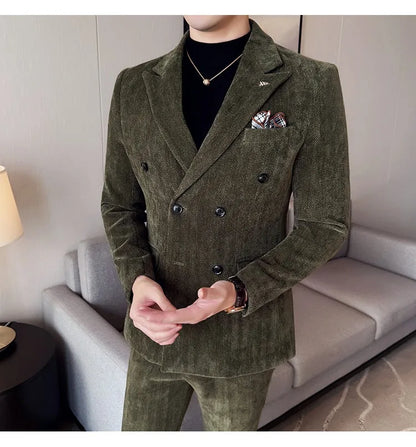 2025 Winter Woolen Men's Wedding Groom Suit Double Breasted Suit 3 Piece Set Business Casual Office Work Party Prom Dress Suits