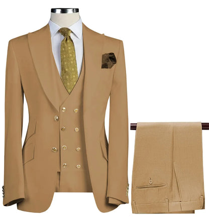  Men Suit 3 Pieces Beige With Lapel Solid For Business Banquet Wedding Groom Daily Tuxedo Office Suit Jacket Vest With Pants