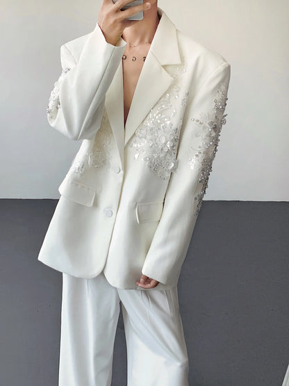 Trend Men's Formal Dress, Wedding Suit Jacket Sequined Embroidered Casual Suit Jacket Celebrity Stage Performance Costumes