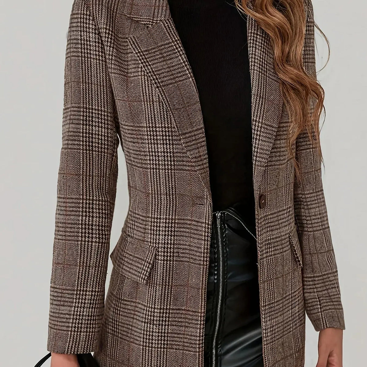 Women's Color-Block Plaid Flat-Lapel Single-Breasted Blazer