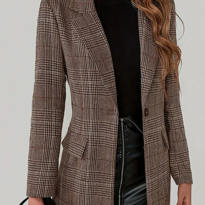 Women's Color-Block Plaid Flat-Lapel Single-Breasted Blazer