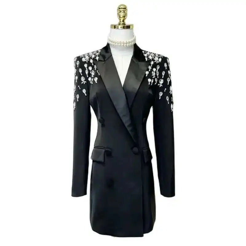 Women Beading Blazer Coat Double Breasted Full Sleeve Versatile High Street Style New Autumn 2026 Female Clothing 15KB5766