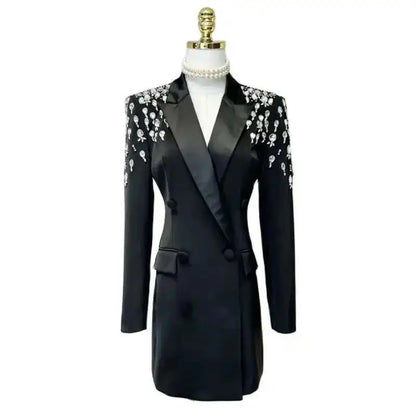 Women Beading Blazer Coat Double Breasted Full Sleeve Versatile High Street Style New Autumn 2026 Female Clothing 15KB5766