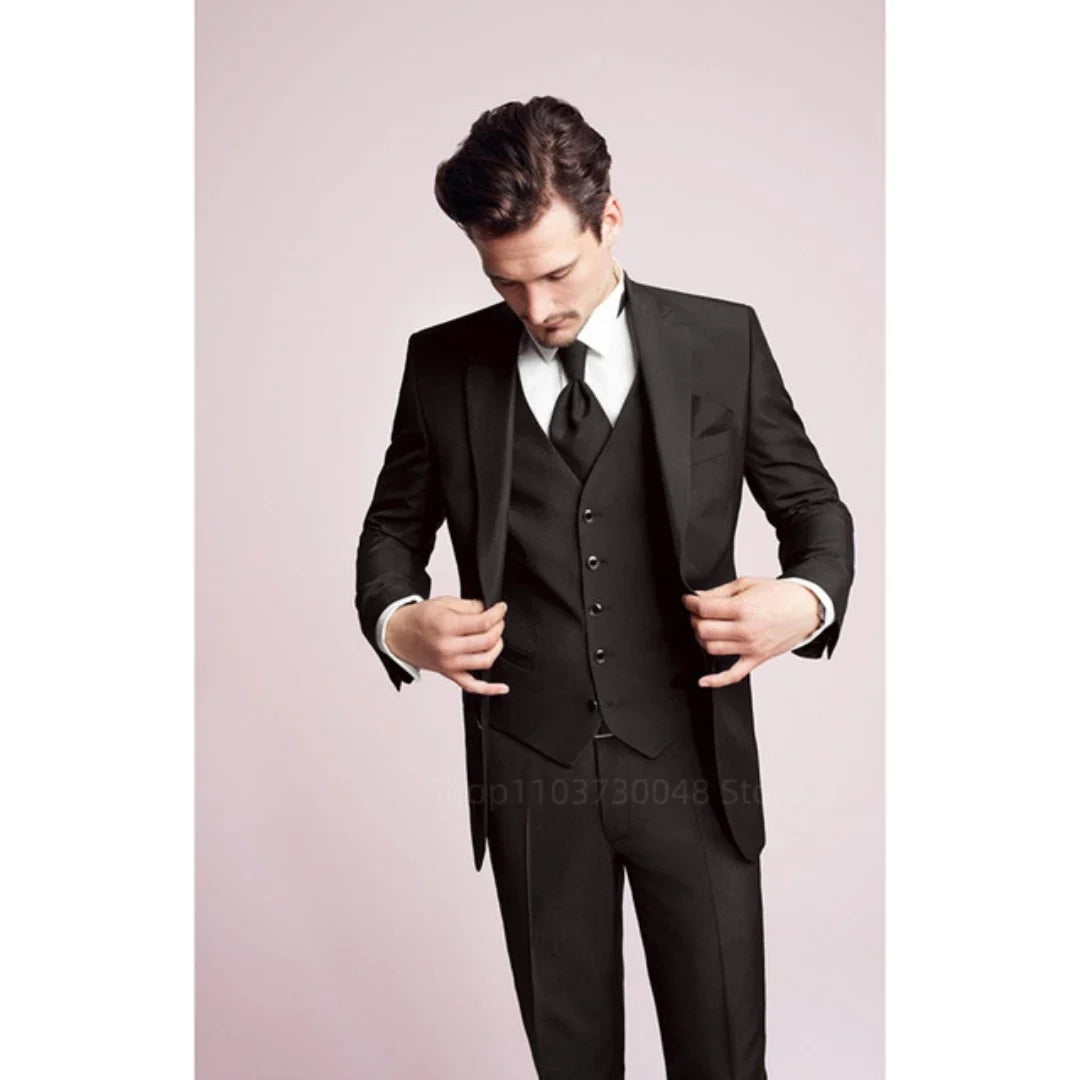 Men's Clothes Slim Fit Formal Business Suit Wedding 3-Piece Set with Peak/Notch Lapel Blazer Vest And Trousers for Party Prom