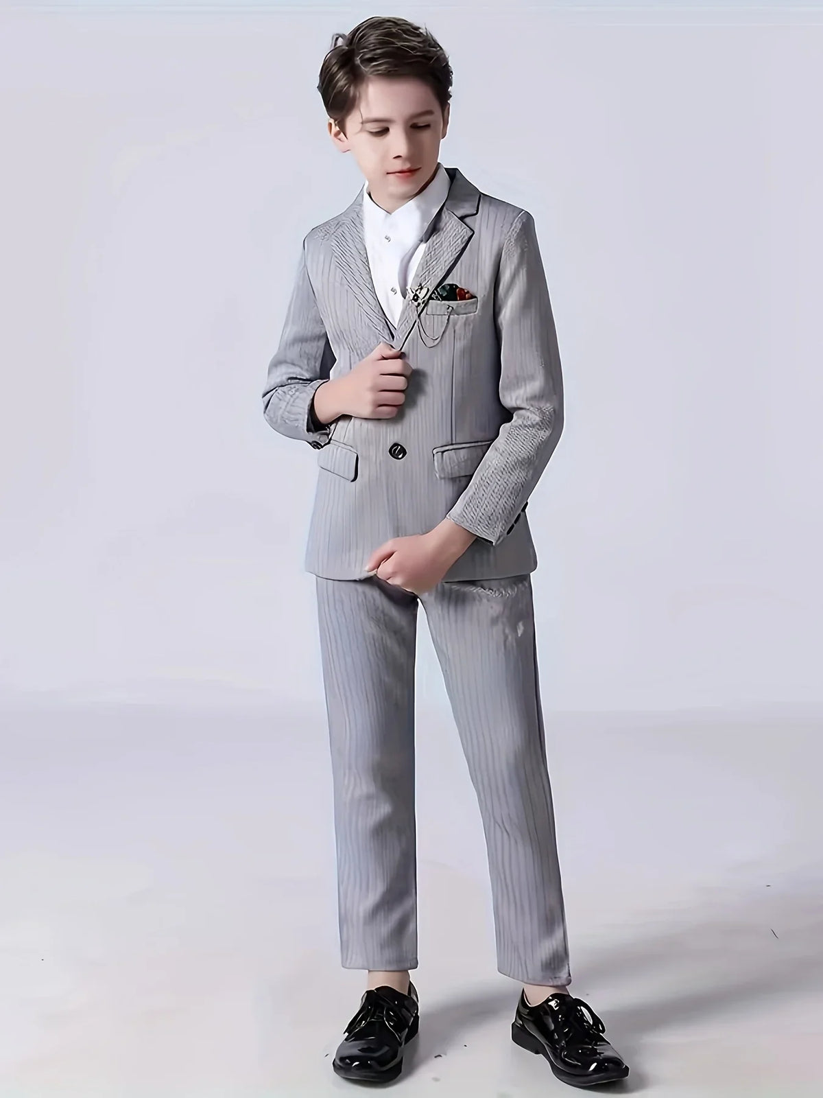 Boys Wedding Party Dress Children Performance Costome Kids New Year Red 4Pieces/Set Jacket Vest Pants Bowtie Photography Suit