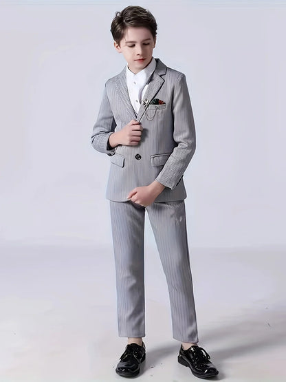 Boys Wedding Party Dress Children Performance Costome Kids New Year Red 4Pieces/Set Jacket Vest Pants Bowtie Photography Suit