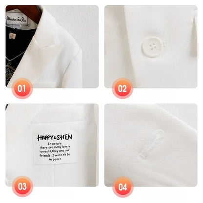 Kids Pure White Casual Suit Set Boys 3Pieces Wedding Dress With Jacket Pants Necklace Flower Kids Piano Performance Costume