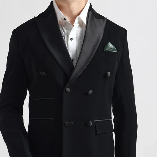 Men Suit 2 Pieces Black With Bright Lapel Double Button For Wedding Banquet Party Prom Business Work Daily Jacket And Pants