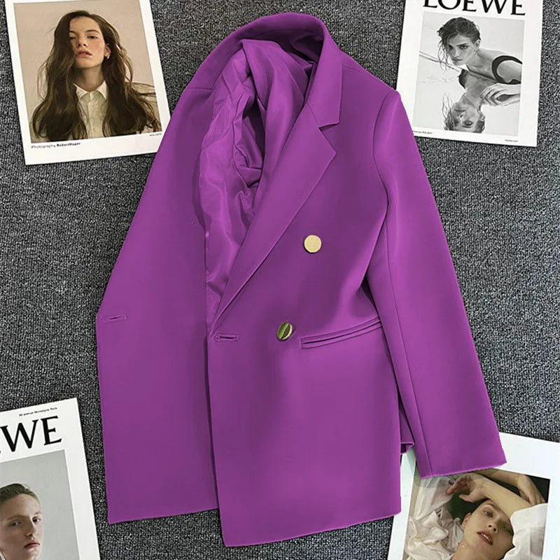 Women's Spring Autumn 2026 Commuter Style Small Suit Jacket Double Row Buttons White Versatile Polyester Fiber Fashion