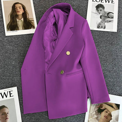 Women's Spring Autumn 2026 Commuter Style Small Suit Jacket Double Row Buttons White Versatile Polyester Fiber Fashion