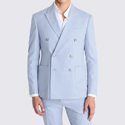 Men Suit 2 Pieces Sky Blue Double Button Solid For Wedding Banquet Birthday Party Business Work Office Daily Jacket And Pants