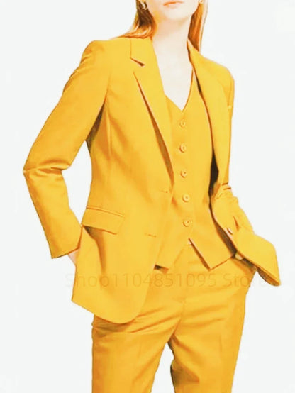 Office Ladies Pantsuits Solid Women Business Classic Single Breasted Flared Pants Blazer Vest Pants Three Piece Set Formal Suit