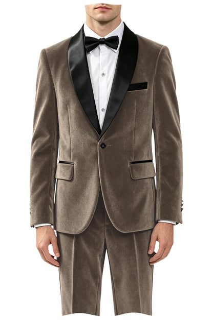 Men's Velvet 2-Piece Tuxedo Suit Satin Shawl Lapel Slim Fit Blazer & Pants for Wedding, Prom & Banquet