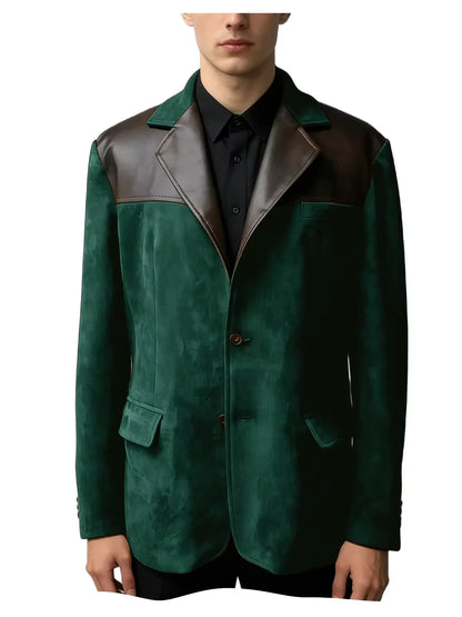 Men's Suede Blazer Single Breasted Slim Fit Classic Suit