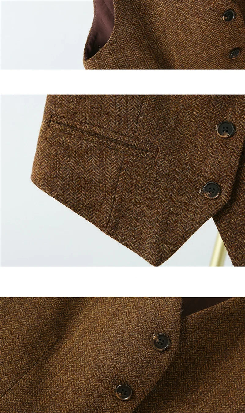 Vintage V-neck Casual Vest Jacket Women British Style  Loose Sleeveless Waistcoat 2025 New Spring Summer Buttons Ladies Outwear