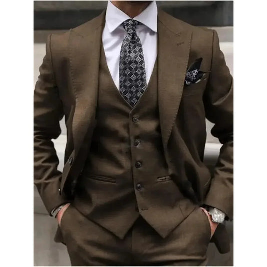 Brown Wedding Men's Suits Tailor-Made Slim Fit Male Fashion Blazer Custom Groom Smart Business Set 3 Piece Set Vestido De Novia