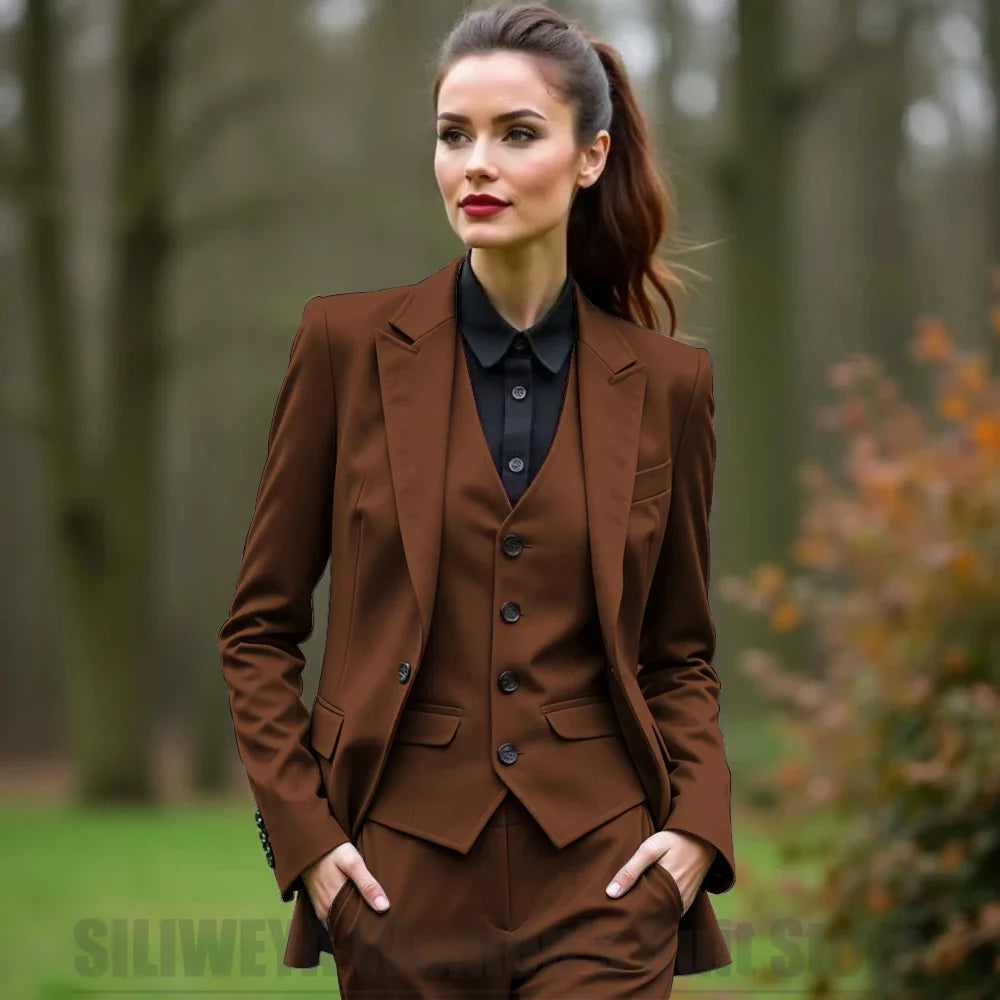 Women 3 Piece Suit Set Blazer Vest Pants Slim Fit Office Business Party Formal Attire Customizable Size for Ladies