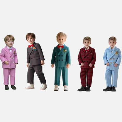 Flower Boys Wedding Outfit Kids Spring Autumn Jacket Vest Pants Bowtie Brooch 5Pieces Suit Set Children's Performance Costume