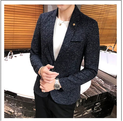 Blazer.New Boutique Men's Solid Color British Style Fashion Casual Business Job Interview Gentleman Party Best Versatile Dress