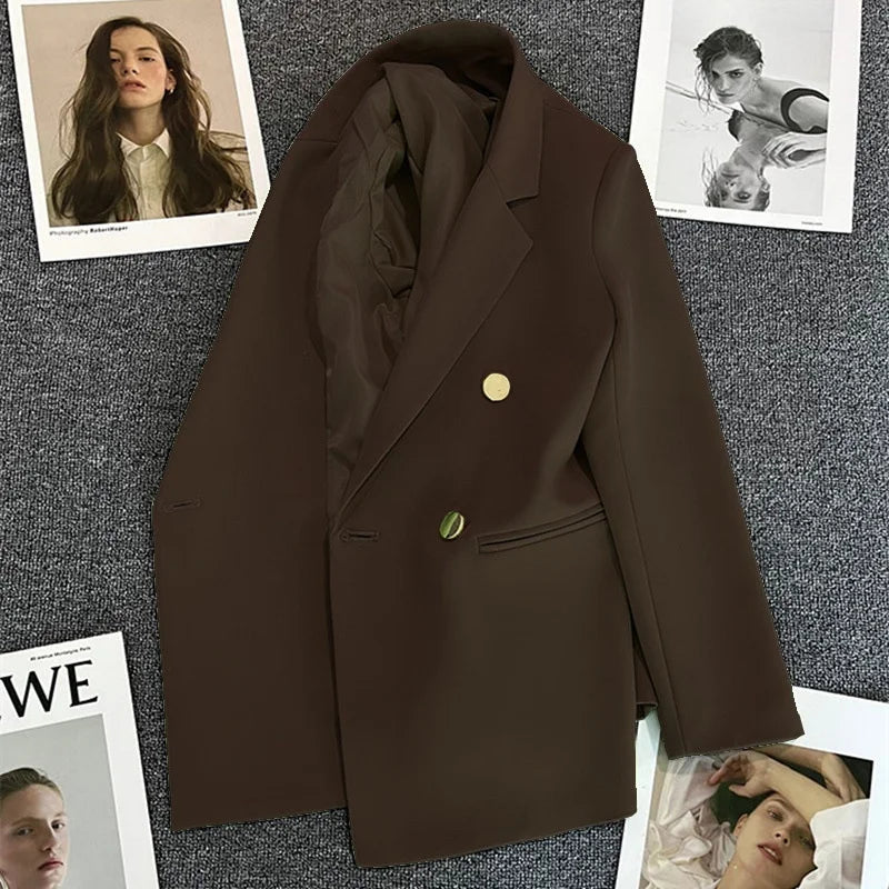 Women's Spring Autumn 2026 Commuter Style Small Suit Jacket Double Row Buttons White Versatile Polyester Fiber Fashion